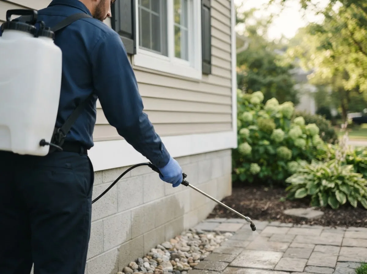 Pest control technician inspecting a home in Fontanet, IN